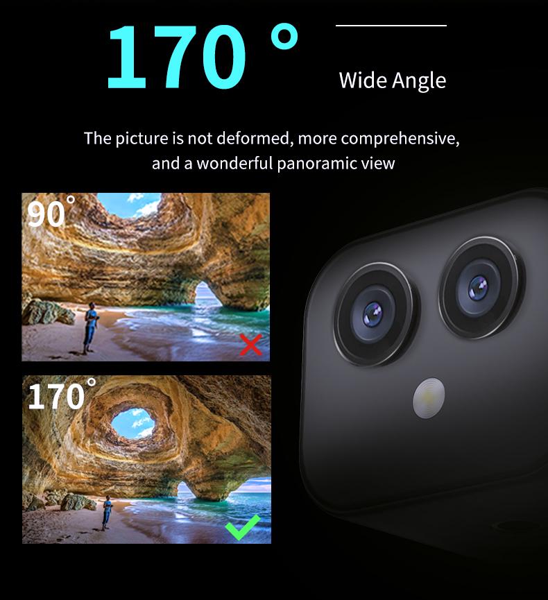 Camera Wifi ống kính kép D3 4K Góc rộng 170° Thể thao ngoài trời Máy quay siêu nhỏ Tầm nhìn ban đêm Giám sát tại nhà Máy ghi âm lái xe ô tô