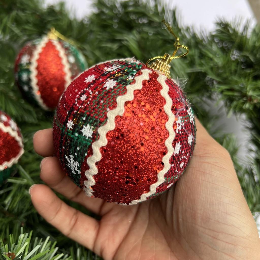 Combo 3 quả châu thổ cẩm cao cấp phủ nhũ treo cây thông Noel trang trí Giáng sinh đường kính 8cm