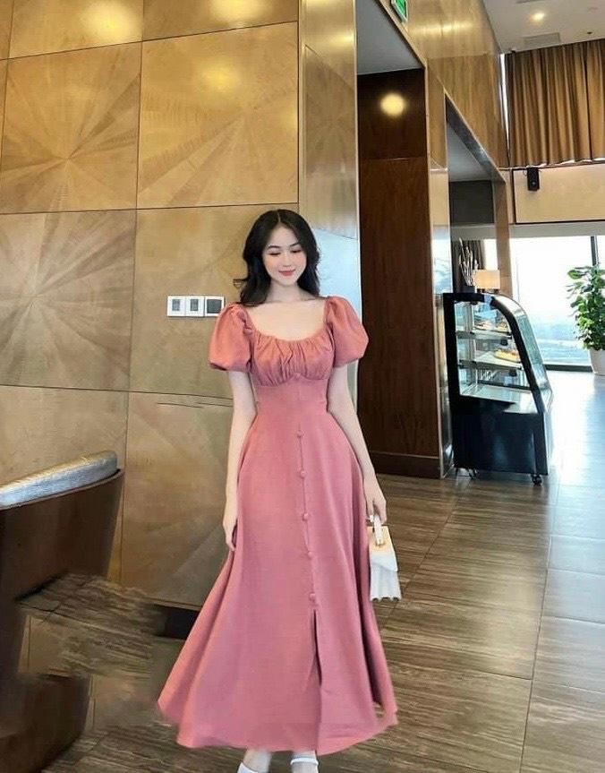 ĐẦM MIDI NHÍU NGỰC TAY BỒNG 13195