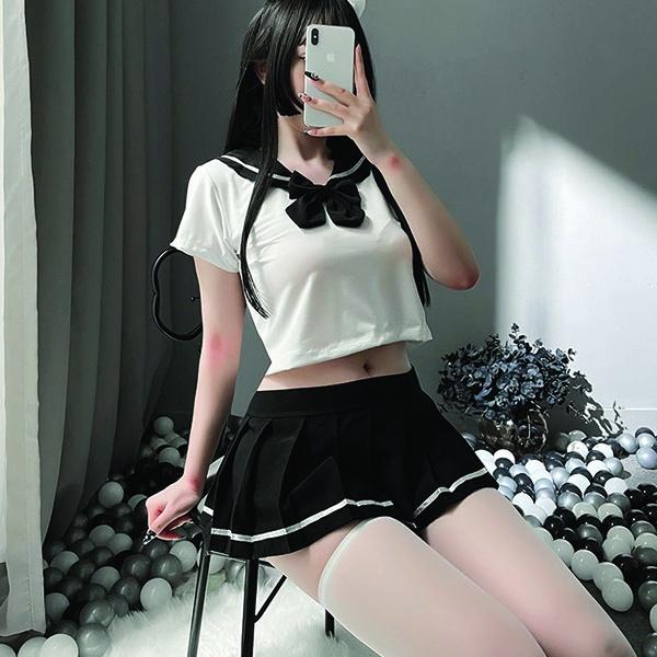 Đồ ngủ sexy cosplay nữ sinh cao cấp phối nơ đáng yêu váy xếp ly đồng phục học sinh đỏ đen gợi cảm BIKI HOUSE N767 - HCM