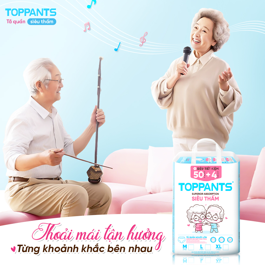 Tã/Bỉm Quần người lớn TOPPANTS Siêu Thấm, Chống Trào, Kháng Khuẩn Size M/L/XL (54 Miếng)