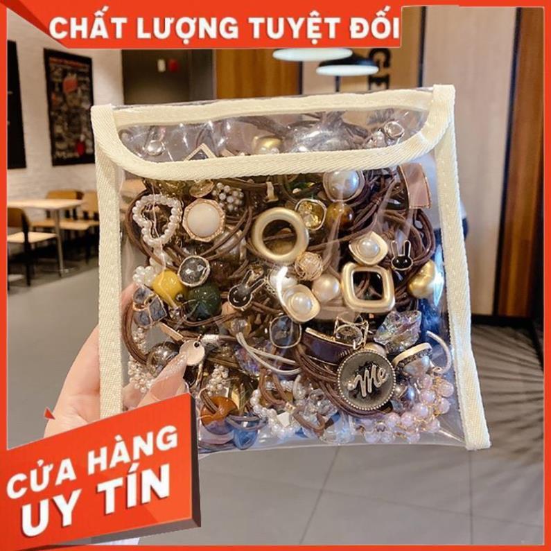 Dây buộc tóc set 20 chun buộc tóc túi nhựa trong mix nhiều hình dễ thương