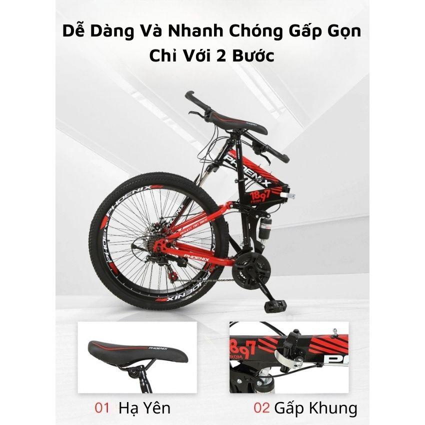 Xe Đạp Thể Thao Gấp Gọn Phoenix 26inch, Xe Đạp Gấp Khung Carbon 21 Tốc Độ Bỏ Cốp Tiện Lợi