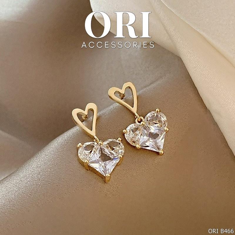 Bông tai nữ hình trái tim đính đá độc đáo ORI ACCESSORIES B466