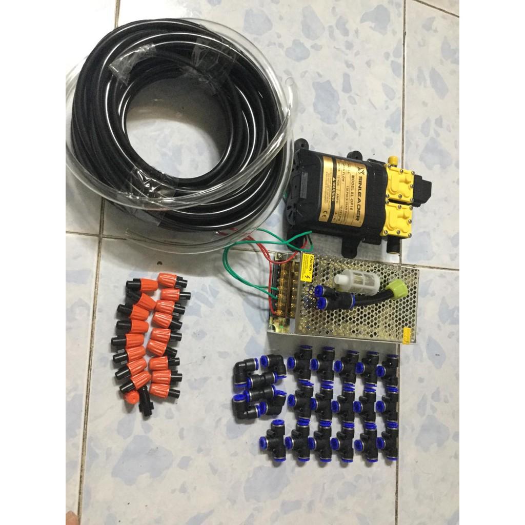 50K - Bộ phun sương gồm bơm sinleader đôi-nguồn tổ ong 12v 10A - béc-dây