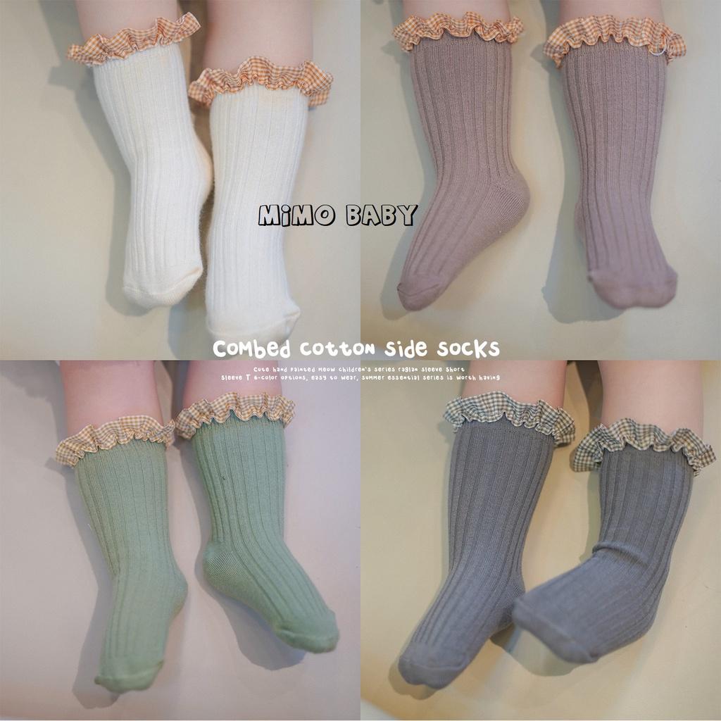 Tất gân trơn cao cổ viền bèo phong cách hàn quốc cho bé gái Mimo Baby T02