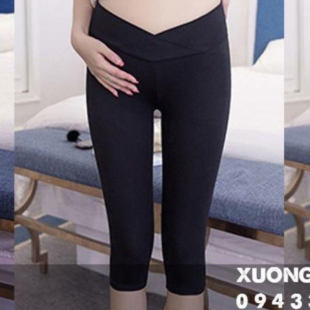 Quần legging bầu lửng cạp chéo chất cotton