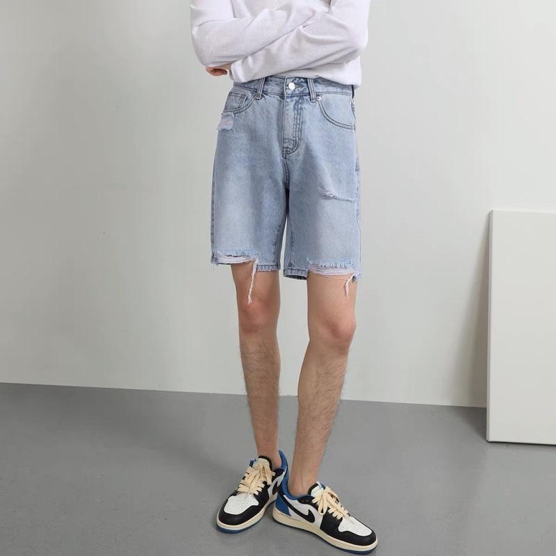 Quần short jeans nam rách quần đùi jeans
