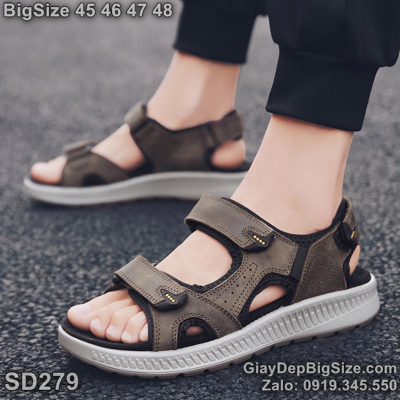 Giày xăng đan da thật, dép quai hậu cỡ lớn 45 46 47 48 cho nam cao to chân ú bè. Big size sandals for wide feet