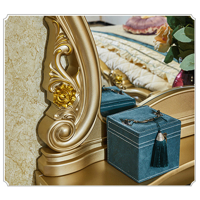 Bộ bàn ghế trang điểm tân cổ điển vàng nhũ sang trọng, bàn phấn LUX-BAP17