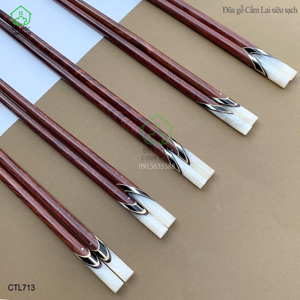 Đũa Gỗ Cẩm Lai Tự Nhiên Cẩn Thạch Trắng HAHANCO Bộ 05 ĐôI