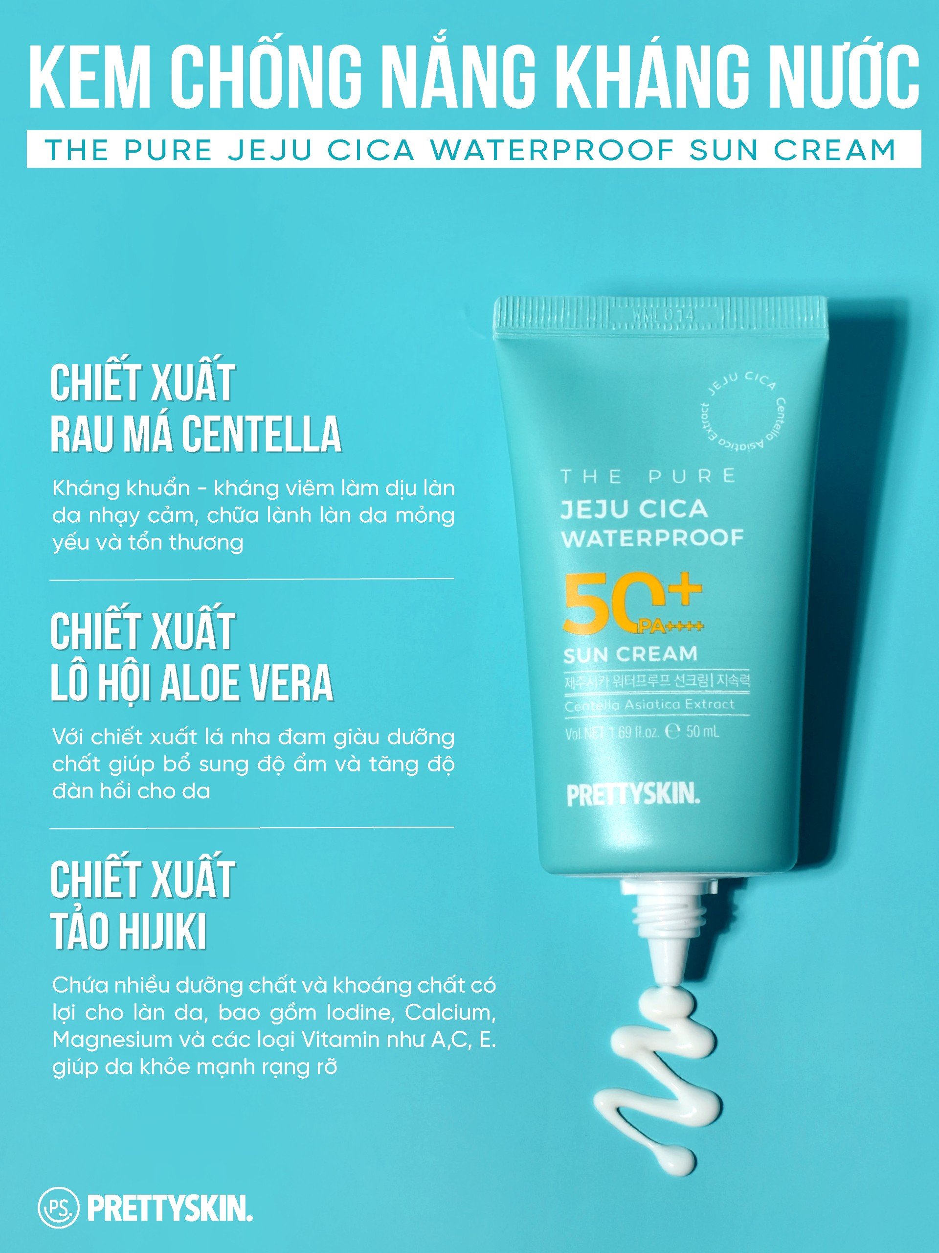 Kem chống nắng rau má nâng tông kháng nước, lấu trôi -  Pretty Skin The pure jeju cica Waterproof Sun Cream