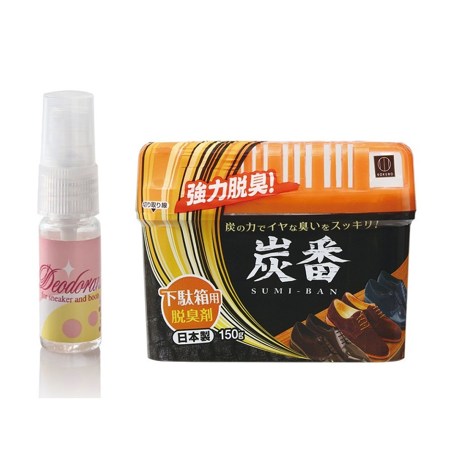 Combo 01 chai xịt khử mùi hôi giày kháng khuẩn Sanada Seiko 10ml + 01 hộp sáp thơm Than hoạt tính gáo dừa kháng khuẩn khử mùi tủ quần áo, tủ giày 150g - Nội địa Nhật Bản