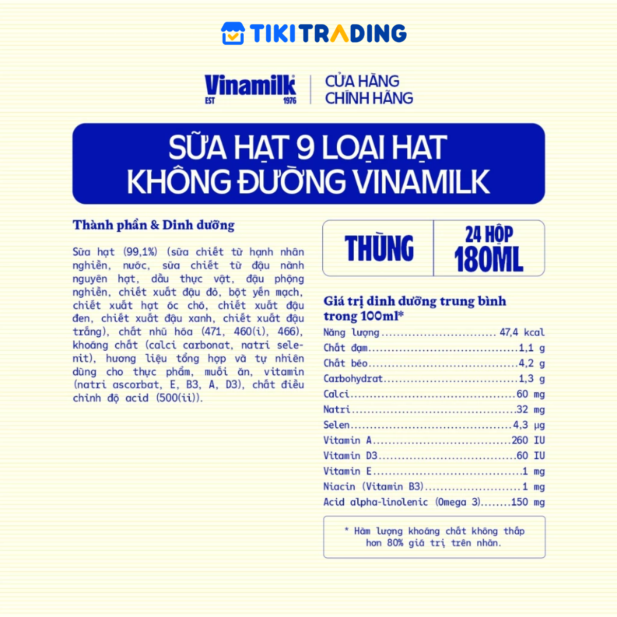 Thùng 24 hộp sữa 9 loại hạt không đường Vinamilk Super Nut 180ml