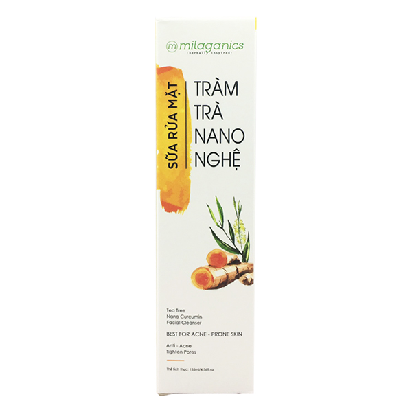 Sữa Rửa Mặt Tràm Trà Nano Nghệ Milaganics Làm sạch Chuyên Sâu Cho Da Mụn Nhạy Cảm (135ml/chai)