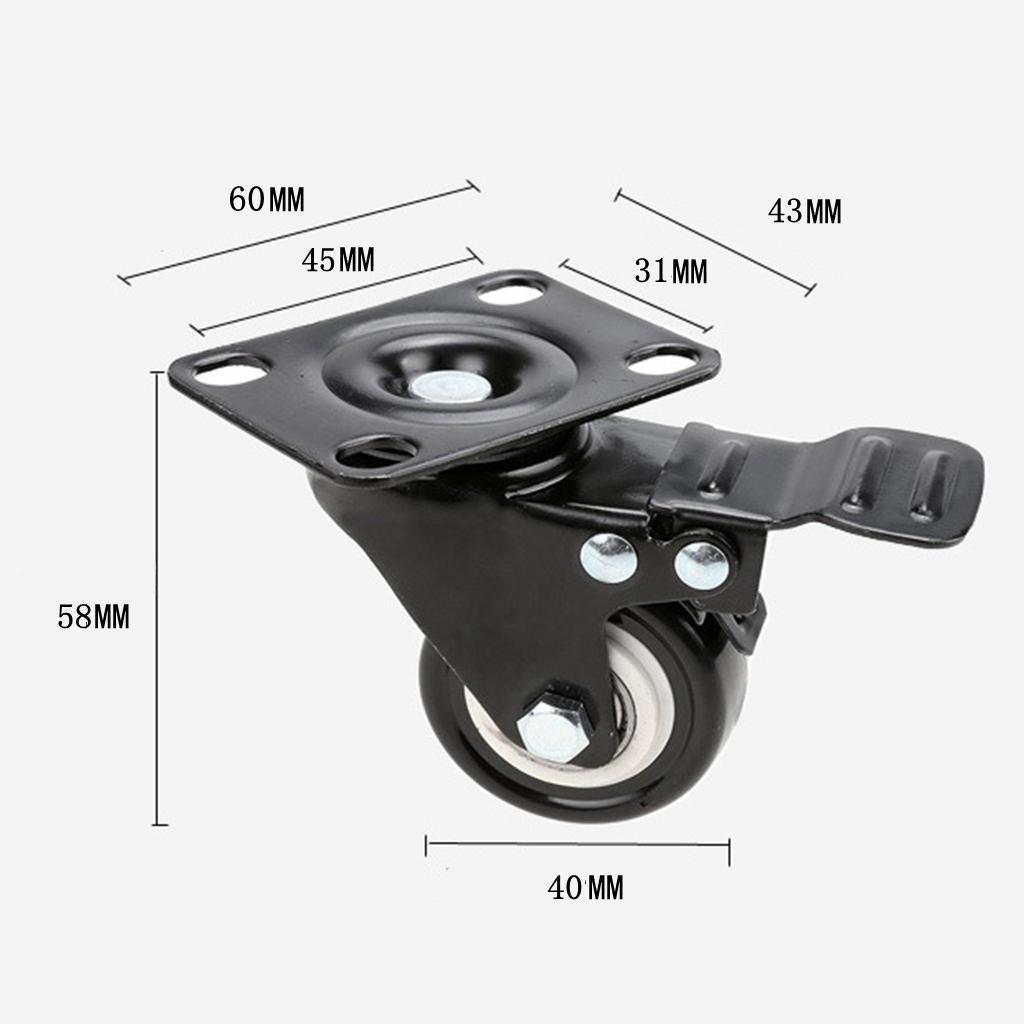 4 Pcs 1.5'' Swivel Caster PU Wheels With Brake Lock Universal Replacement