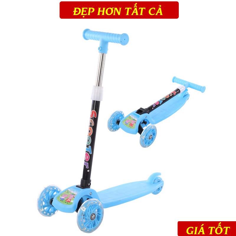 Xe Trượt Scooter 3 Bánh Màu Xanh, Hồng Tải Trọng 40kg, Có Bánh Xe Phát Sáng Cho Bé Yêu Từ 3-14 Tuổi