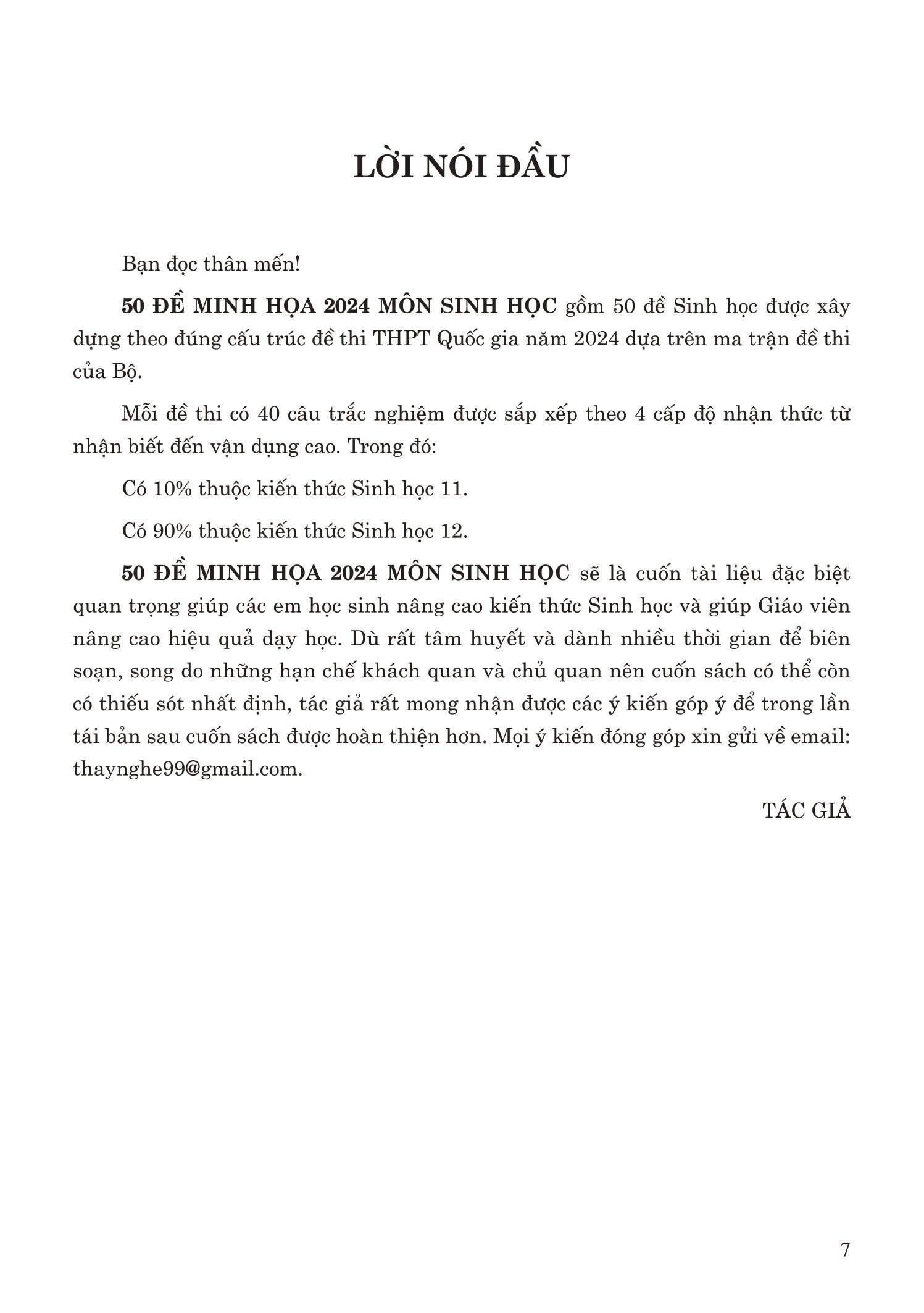 50 Đề Minh Họa 2024 - Môn Sinh Học
