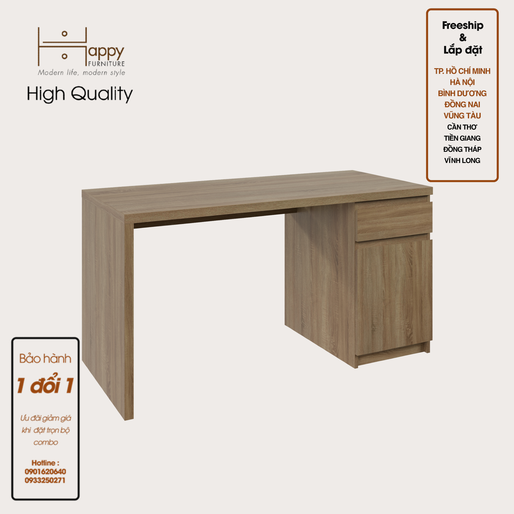 [Happy Home Furniture] DOOBIE, Bàn làm việc - 2 ngăn đựng đồ ,  140cm x 60cm x 73cm (DxRxC), BAN_002