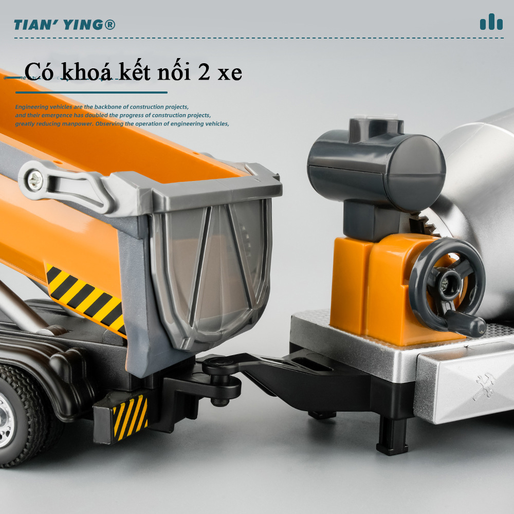 Đồ chơi xe ben hợp kim kèm cẩu xúc trộn bê tông có nhạc và đèn chạy cót dài 32 cm