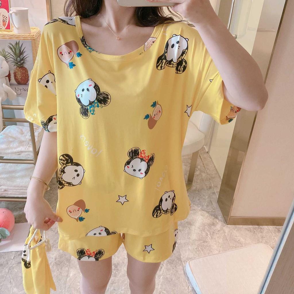 Bộ đồ bầu cộc chất thun sữa mềm họa tiết xinh xắn dễ thương - quần có chun chỉnh BĐ 838