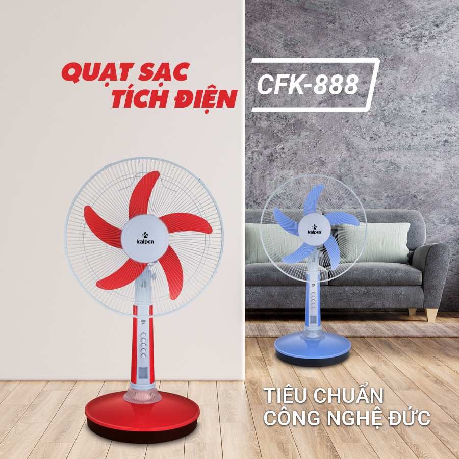 Quạt sạc tích điện Kalpen CFK-888, pin Lithium-Ion bền bỉ, thời gian sạc chỉ 6h, thời gian dùng lên đến 8h - Hàng chính hãng