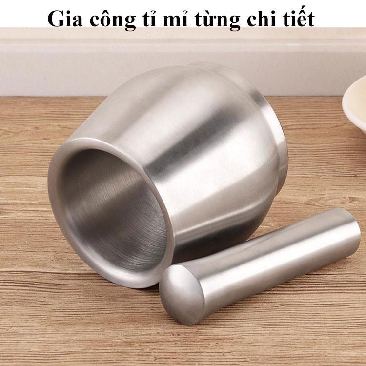 Cối Inox 304 cỡ to - Chày cối Inox 304 cao cấp AnShin hàng đúc nguyên khối không vết hàn - kiểu dáng hình trống