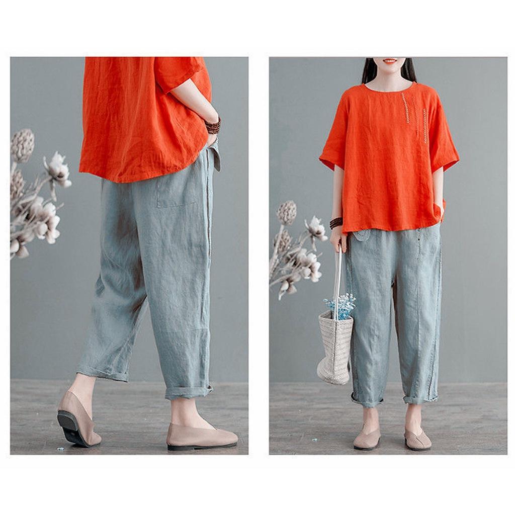 Áo trung niên form rộng fullsize M đến 2XL, áo đũi nữ thêu hoa họa tiết dễ mix đồ mẫu mới Đũi Việt ALE17