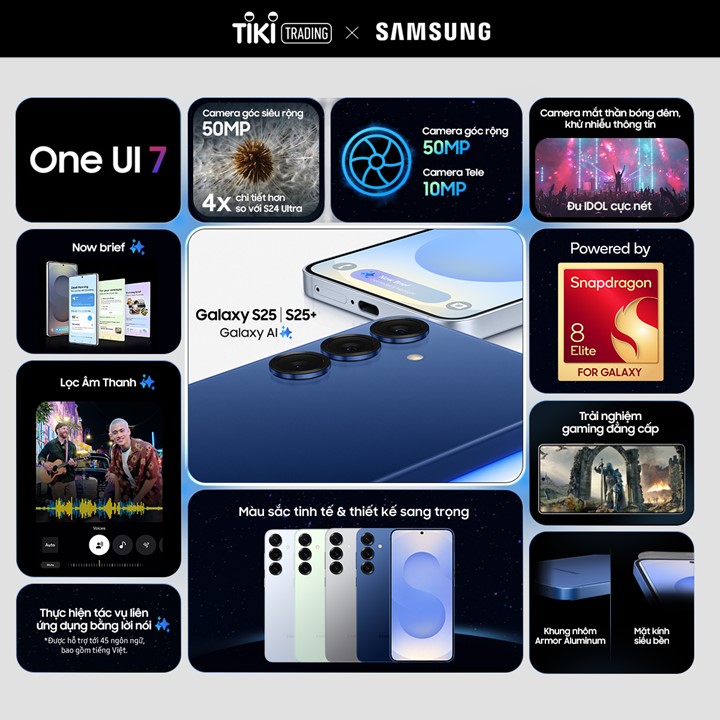 Điện thoại Samsung Galaxy S25+, Điện thoại AI, Tìm kiếm thông minh, Video camera đêm Nightography, Chip Snapdragon - Hàng Chính Hãng