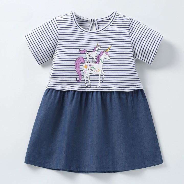 TA168 Váy cotton Pony bò xanh LittleMaven QW363 cho bé gái