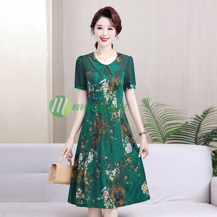 Váy trung niên nữ đẹp V16 - Đầm ngắn tay thời trang mùa hè cho mẹ, bà, người lớn tuổi cao cấp dáng dài bigsize giá rẻ