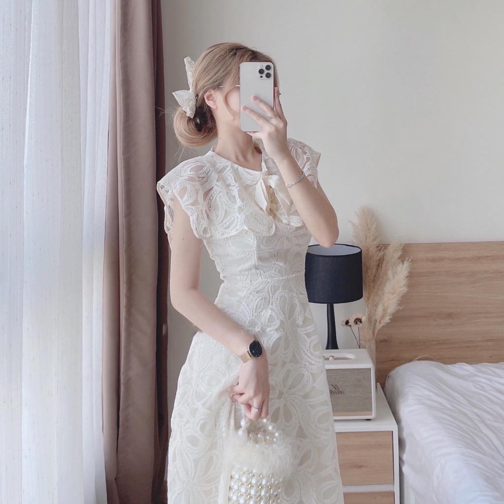 Đầm dự tiệc, dạo phố cổ sen ren đính nơ dáng xòe nhẹ công chúa Prana Dress