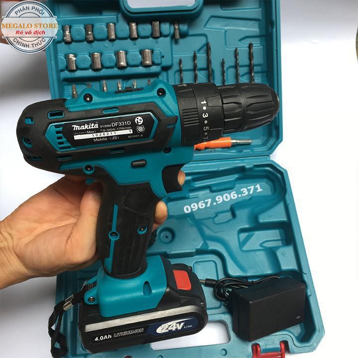 Máy Khoan Pin Bắt Vít Makita 24V 24 Phụ Kiện, Loại Có Búa