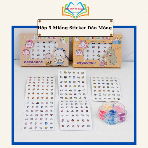 Sticker, hình dán móng tay họa tiết dễ thương cho bé gái hộp gồm 5 tờ