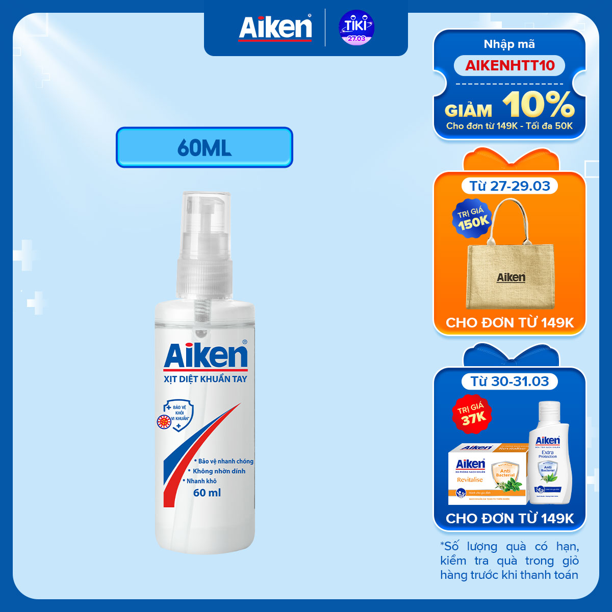 Xịt diệt khuẩn tay Aiken 60ml