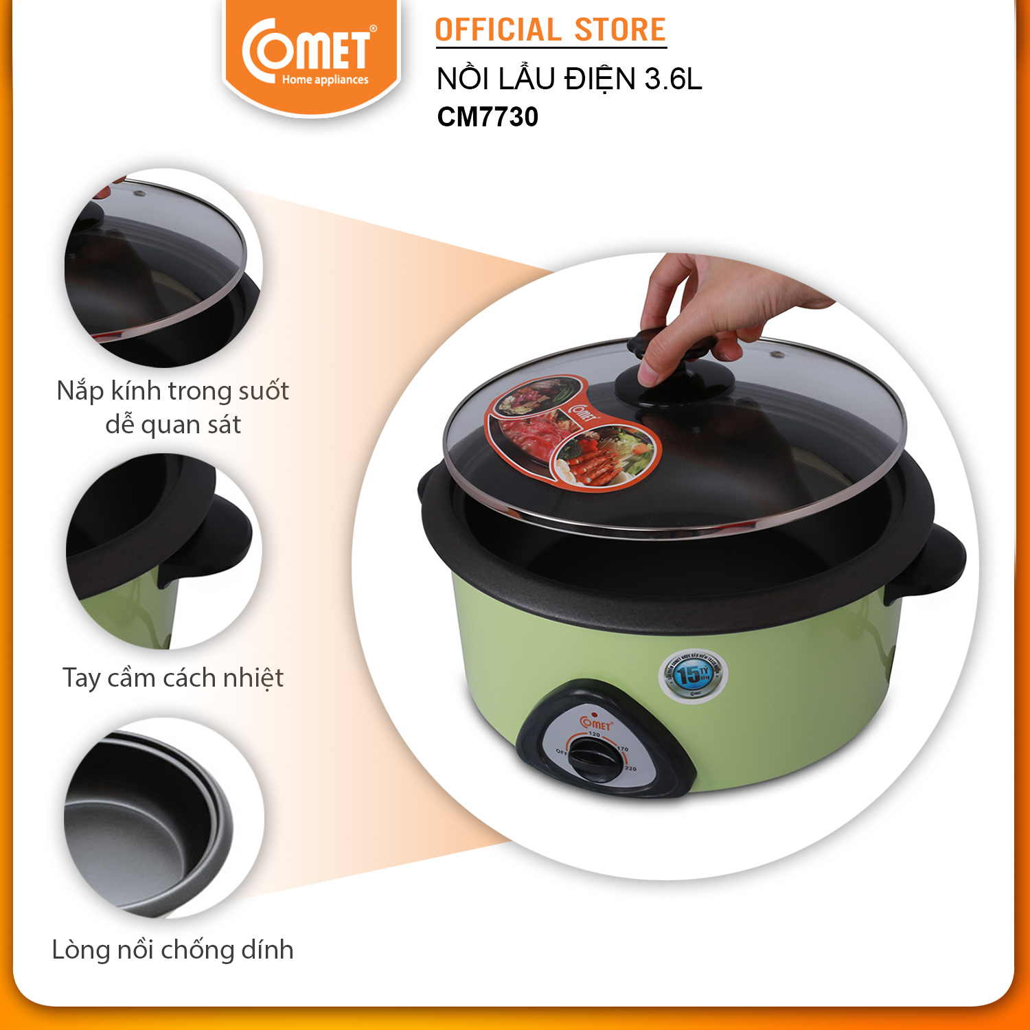 Nồi Lẩu điện Comet CM7730 - Hàng Chính Hãng