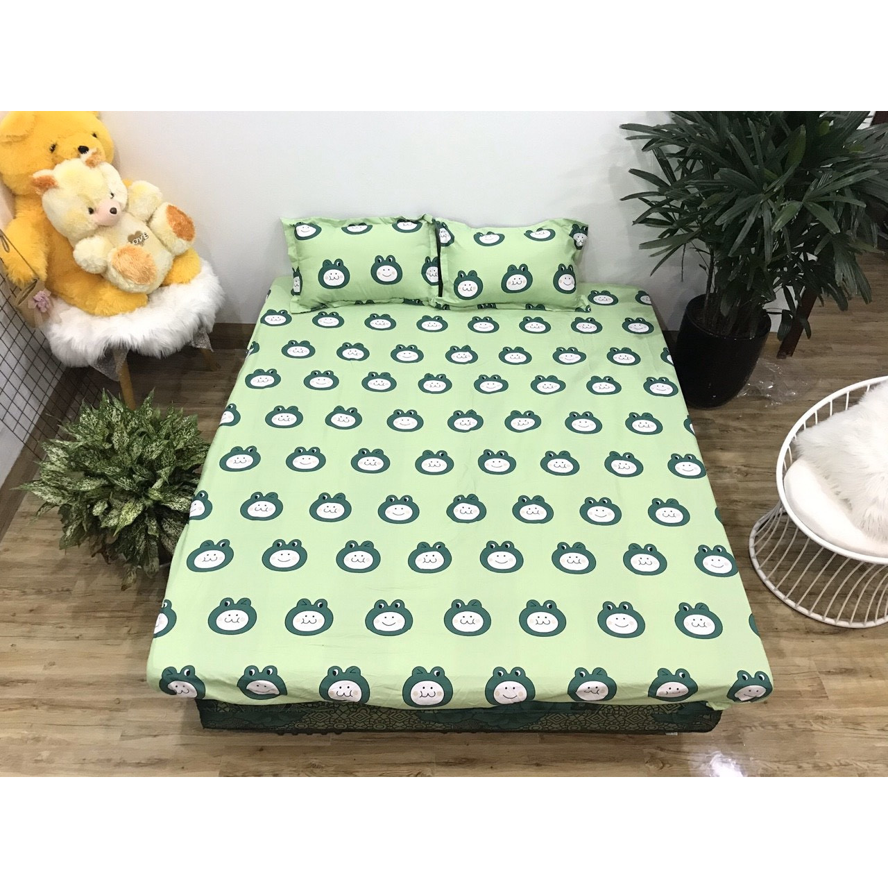 BỘ GA GỐI 3 MÓN COTTON POLY - ẾCH XANH