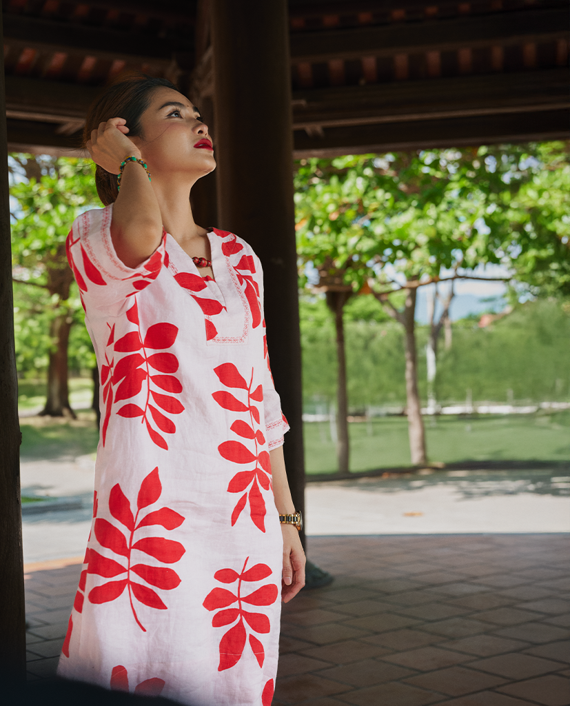 Đầm Suông Linen Thêu Phúc DRE233 thời trang thiết kế Hity
