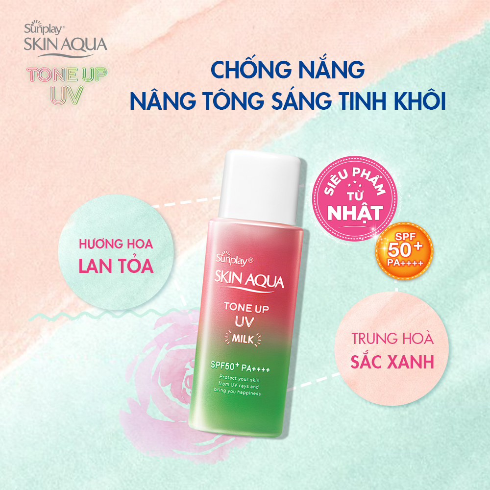 Sữa Chống Nắng Nâng Tông Dành Cho Da Dầu/Hỗn Hợp Sunplay Skin Aqua Tone Up UV Milk Happiness Aura (Rose) (Cho Da Sáng Hồng, Khuyết Điểm Xanh) (50g)