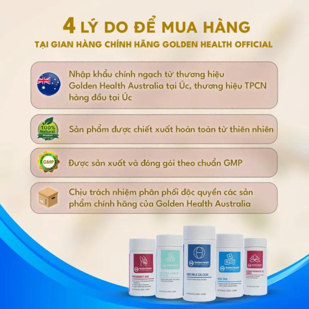 [GOLDEN HEALTH] Viên Uống Hỗ Trợ Phát Triển Trí Não Cho Bé Từ 7 Tháng Tuổi Đến 12 Tuổi Golden Health Kids DHA Hộp 60 Viên