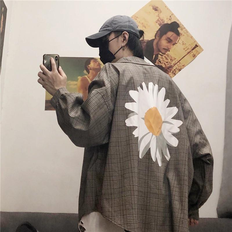 ÁO SƠ MI KẺ HOA CÚC HELLO UNISEX FORM RỘNG NAM NỮ / ÁO SƠ MI KẺ OVERSIZE