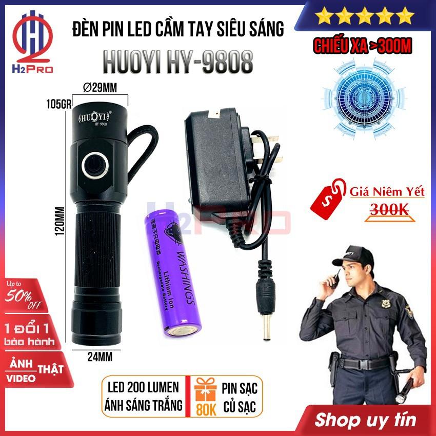 Đèn pin LED siêu sáng mini pin sạc HY-9808 H2Pro hàng hãng-cao cấp-chiếu xa 300m,chống thấm nước-3 chế độ sáng-LED trắng