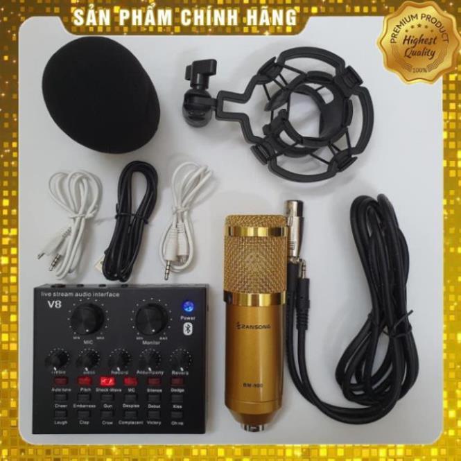 Combo Bộ mic thu âm BM900 và Sound Card V8 chuyên dụng hát livestream với đầy đủ chức năng chỉnh giọng âm thanh