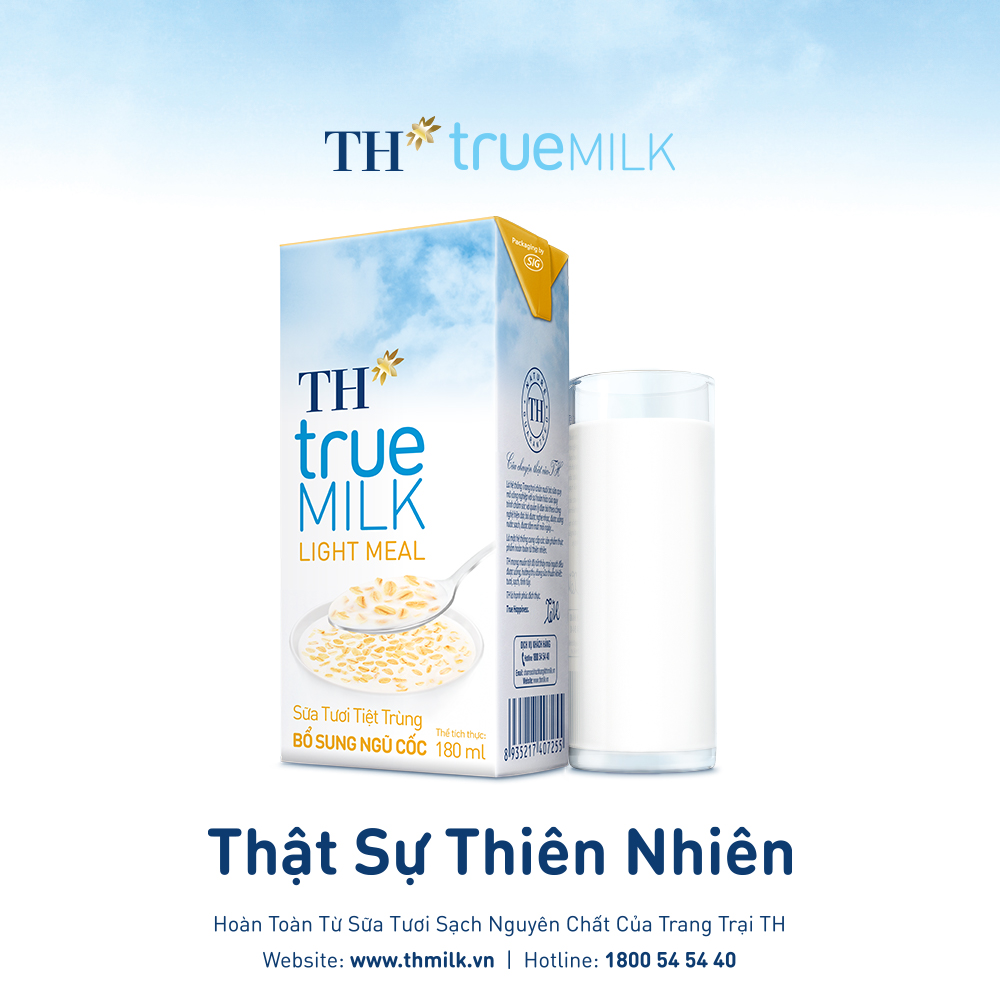 4 Lốc sữa tươi tiệt trùng TH True Milk Light Meal bổ sung ngũ cốc 180ml (180ml x 4 hộp)