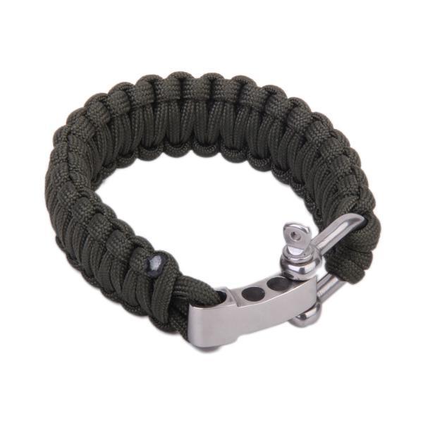 Outdoor Camping Parachute Lanyard Stainless Steel Shackle Survival Bracelet Army Green