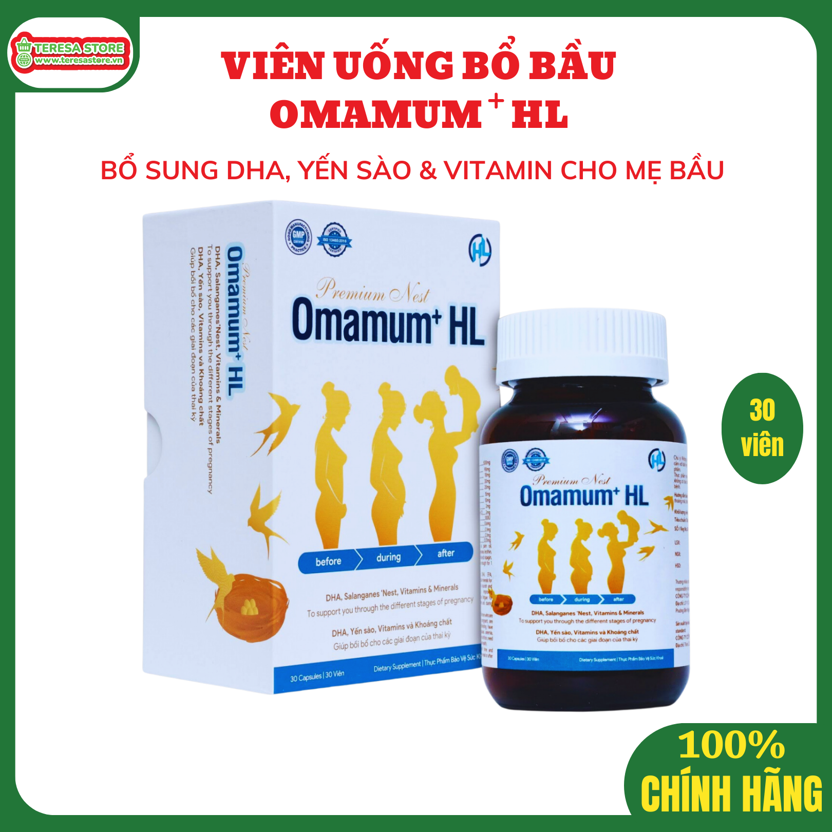 Viên Uống Bổ Bầu Bổ Sung DHA Và Sắt Yến Sào Lọ 30 Viên