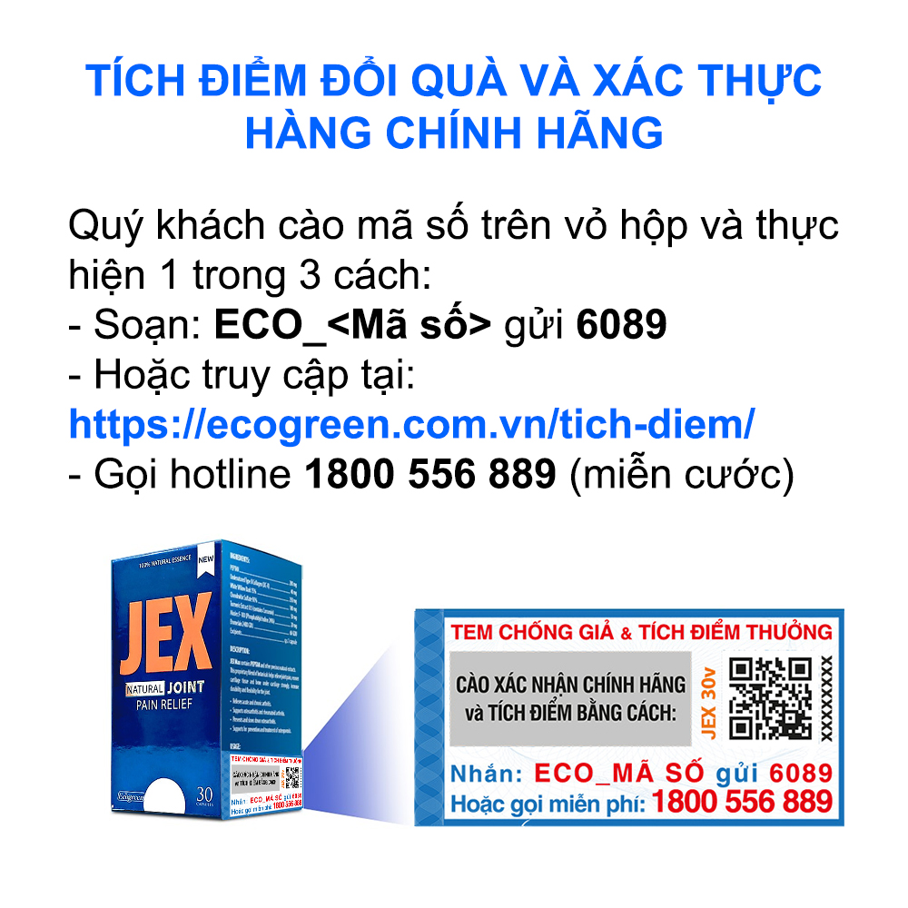 Viên uống JEX giảm đau, bảo vệ xương khớp với Eggshell Membrane, Collagen Peptide, Collagen Type II không biến tính (30 viên)