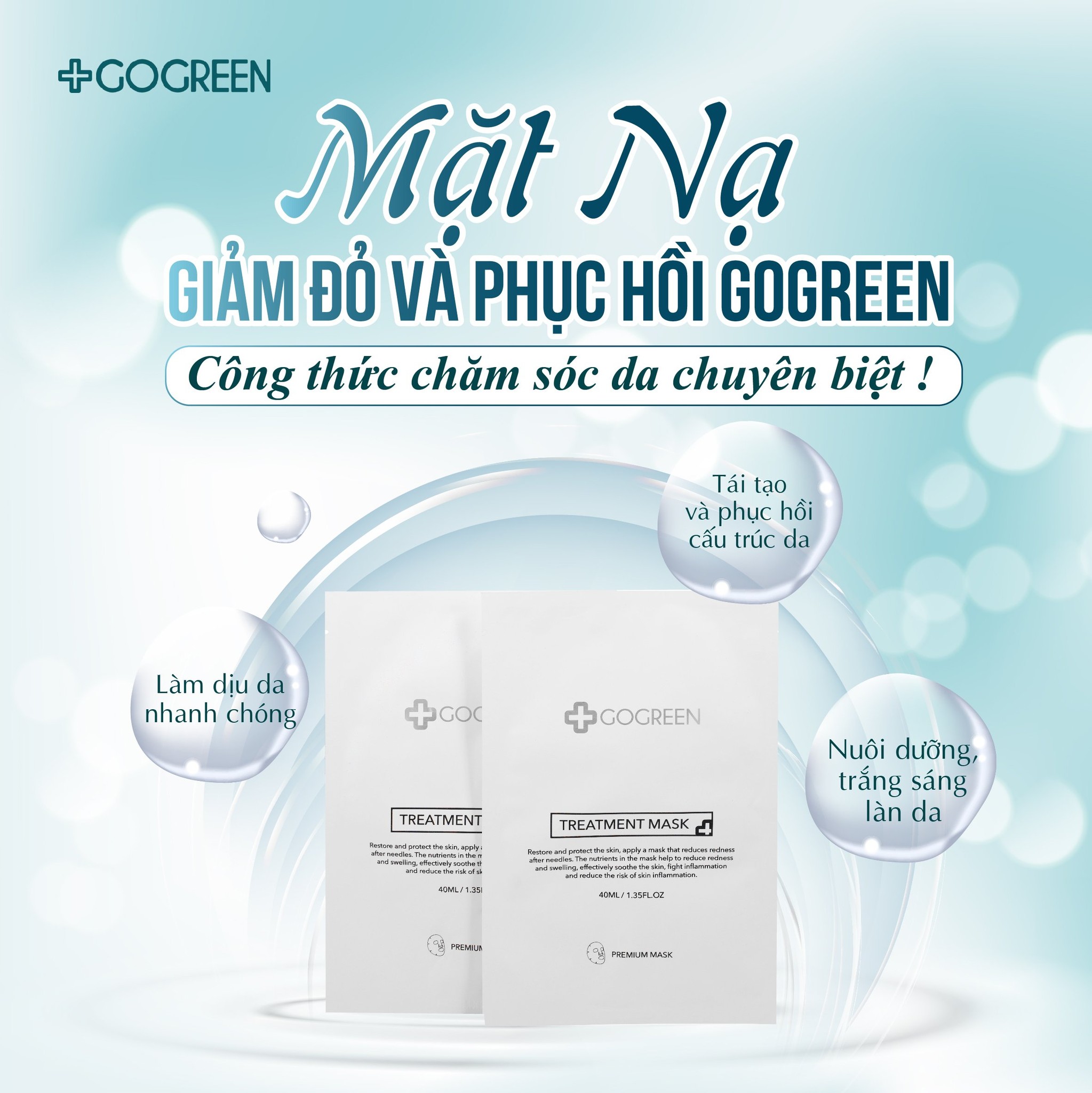 GOGREEN TREATMENT MASK  – Mặt nạ giảm đỏ và phục hồi sau phục hồi da (1 chiếc)