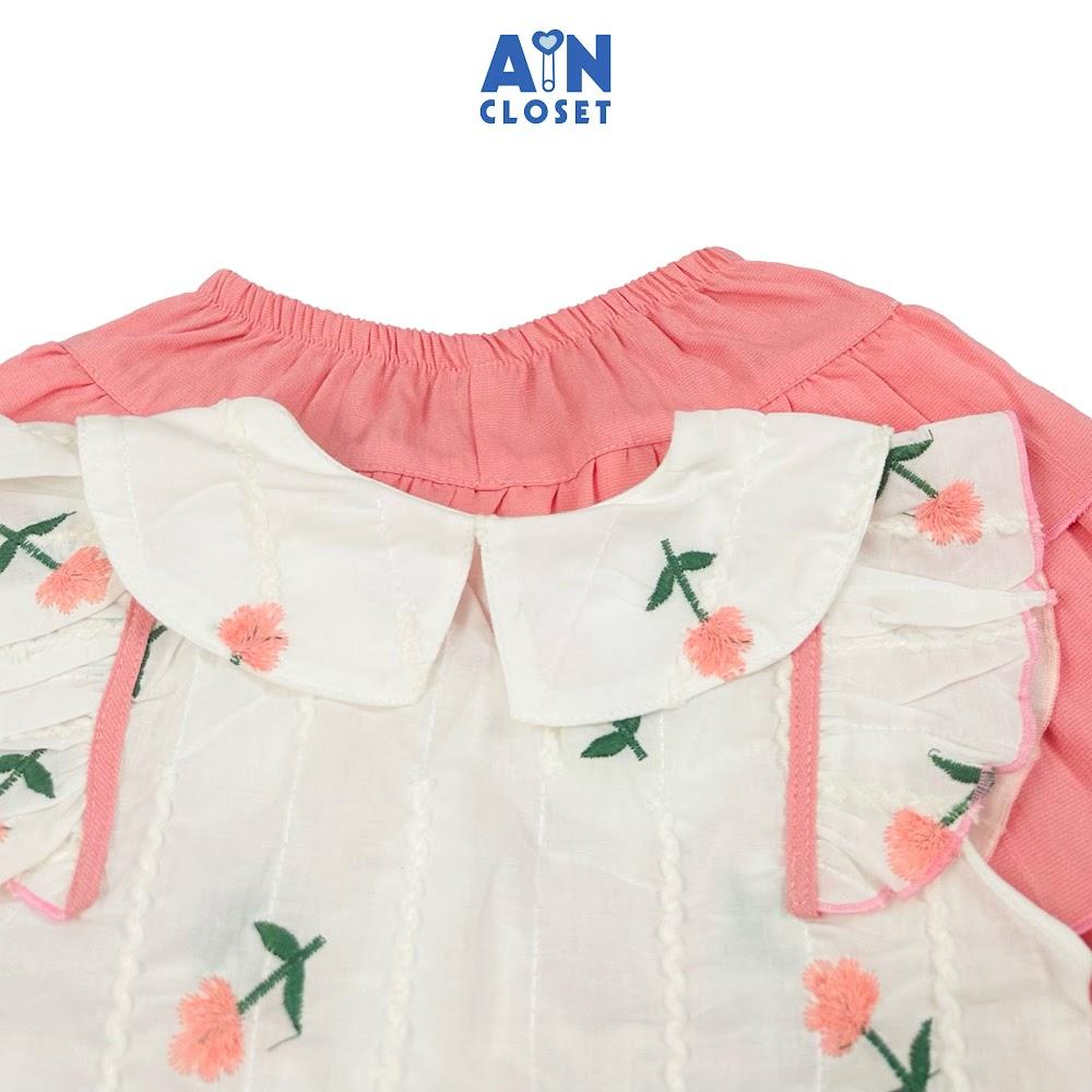 Set Áo Váy bé gái họa tiết Hoa Nơ Hồng cotton thêu - AICDBGTP0SCD - AIN Closet