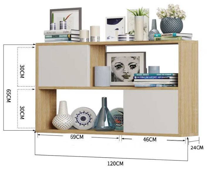 Kệ Gỗ Treo Tường 2 Tầng 2 Cánh Tủ Màu Trắng và Sồi Juno Sofa CTKT413 KT 120x65x24cm